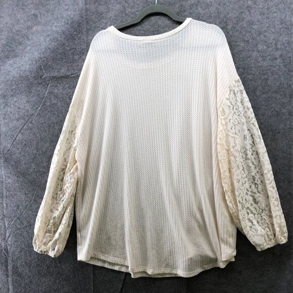 Torrid Waffle Long Sleeve Top Womens 2X Ivory Lace Balloon Sleeve Crewneck - Picture 2 of 9